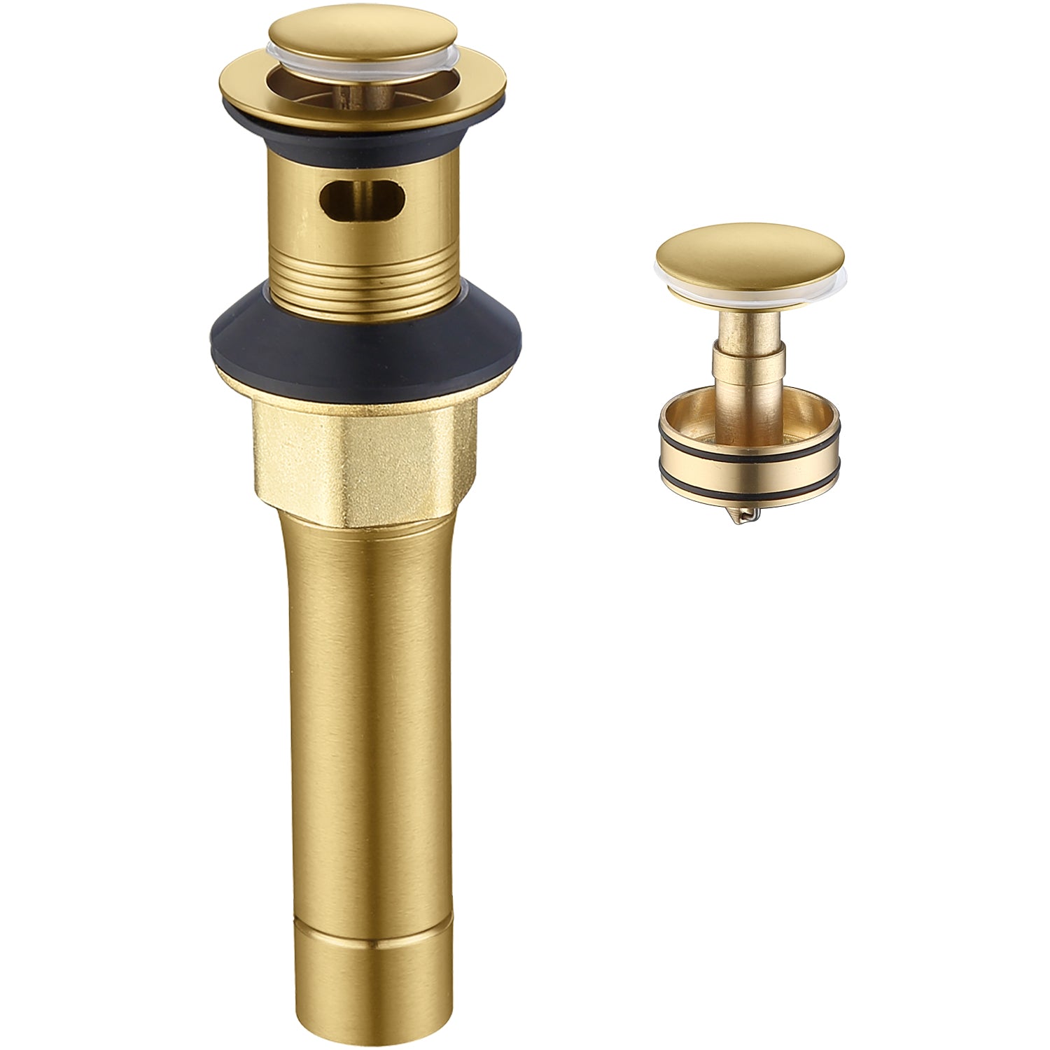 Brushed Gold Pop-Up Sink Drain with Strainer Basket – Anti-Clog, Tool-Free, for Bathroom Vanity