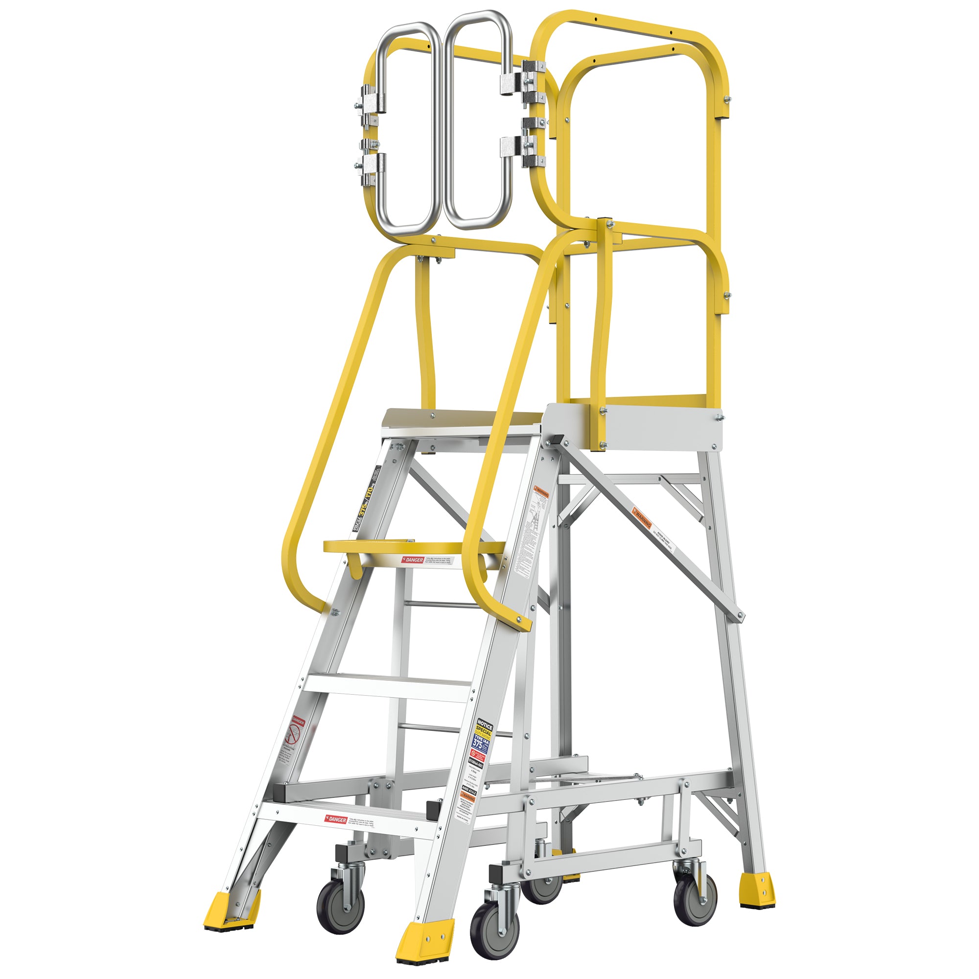 4‑Step Aluminum Rolling Platform Ladder — 375 lb Capacity, 20"x24" Standing Platform, Silver