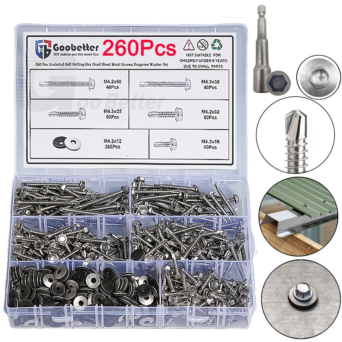 M4.2 M4.8 Hexagon Head Self Drilling Roofing Screw Set With bonded EPDM Rubber Washers - HomeDIYer
