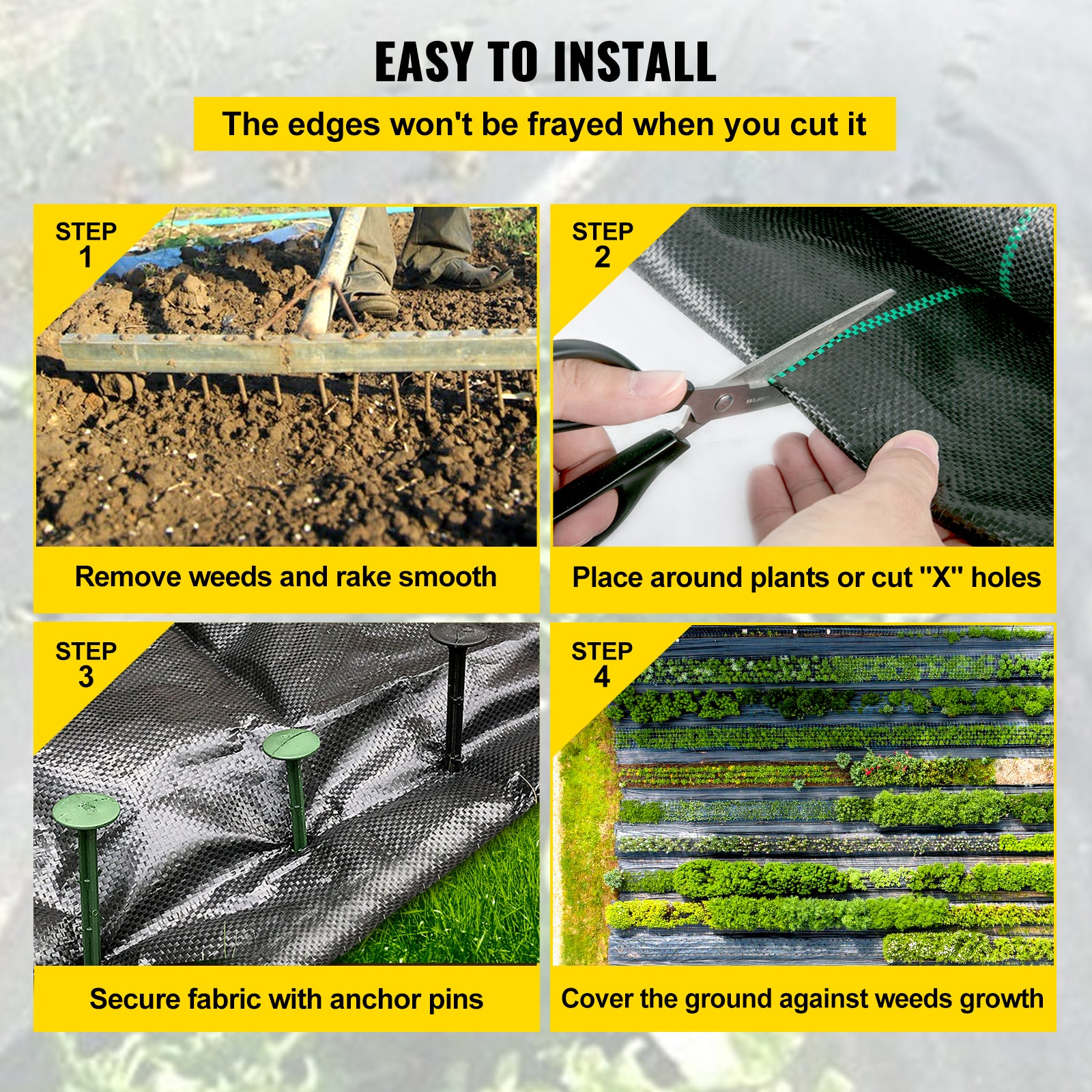 6.5ft x 300ft Premium 3oz Woven Weed Barrier Landscape Fabric — Heavy‑Duty Ground Cover for Flower Beds & Underlayment Black