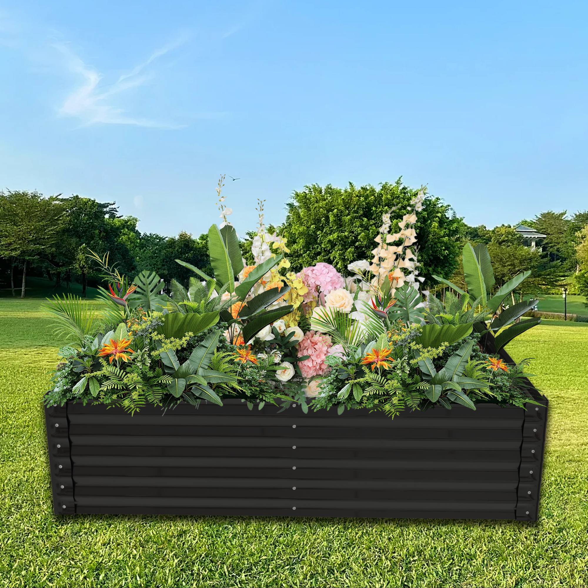 68.7" x 45" x 51.5" Greenhouse with Integrated Raised Flower Bed — 2‑in‑1 Outdoor Planter Box & Cold Frame Black
