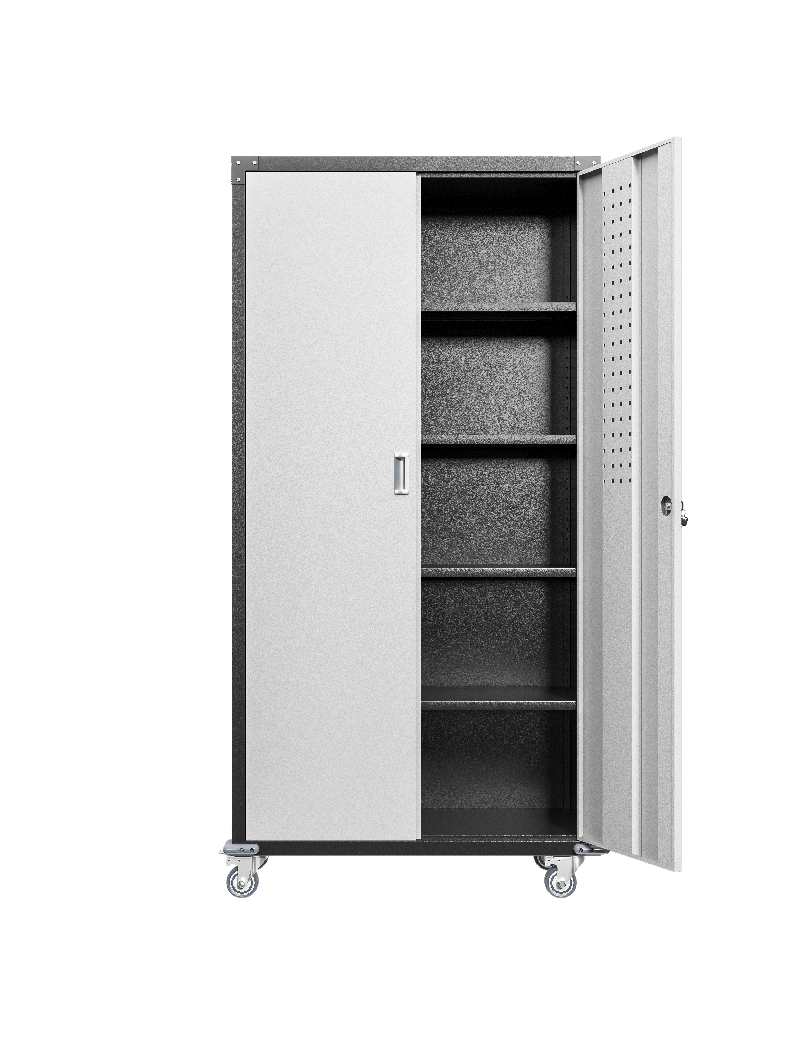 Garage Storage Cabinets with Locking Doors & 4 Adjustable Shelves – Heavy Duty Metal Cabinet with Casters