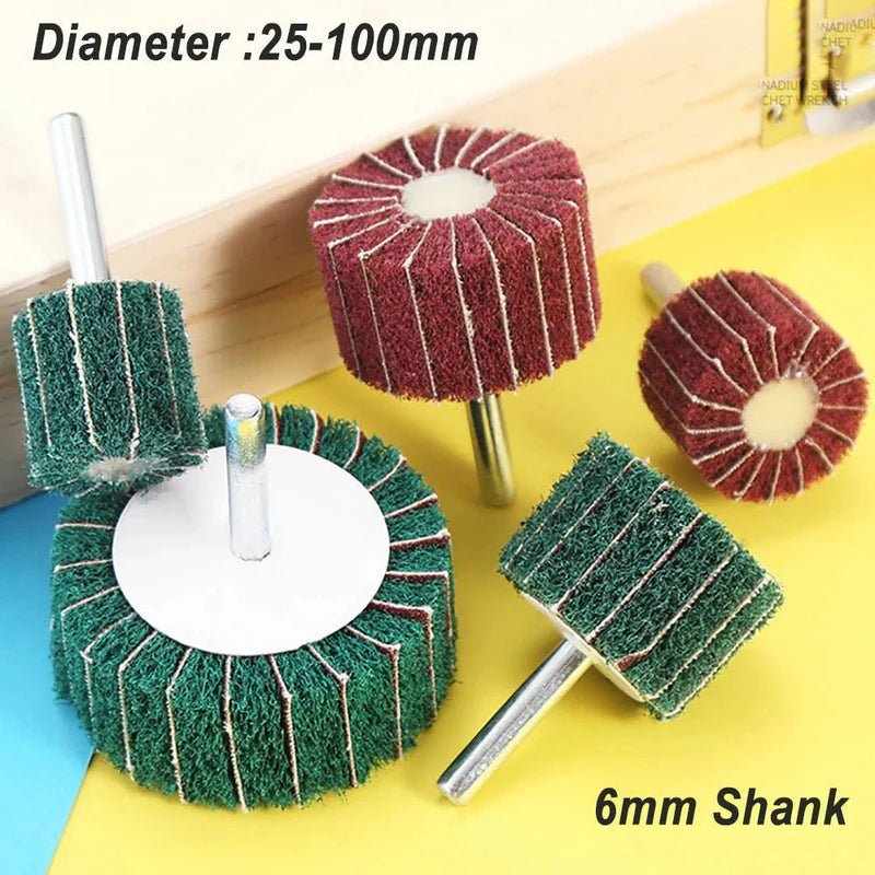 6mm (1/4'') Shank Non - woven Abrasive Buffing Wheel - High Performance Polishing Wheel For Metal, Wood, Plastic - Power Drill - HomeDIYer