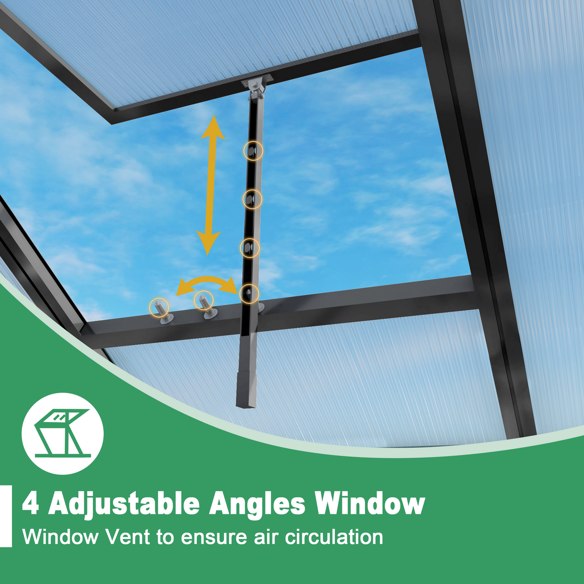 6ft x 10ft Walk‑In Polycarbonate Greenhouse — Sturdy Aluminum Frame Lockable Door Adjustable Vents & UV Protection Black