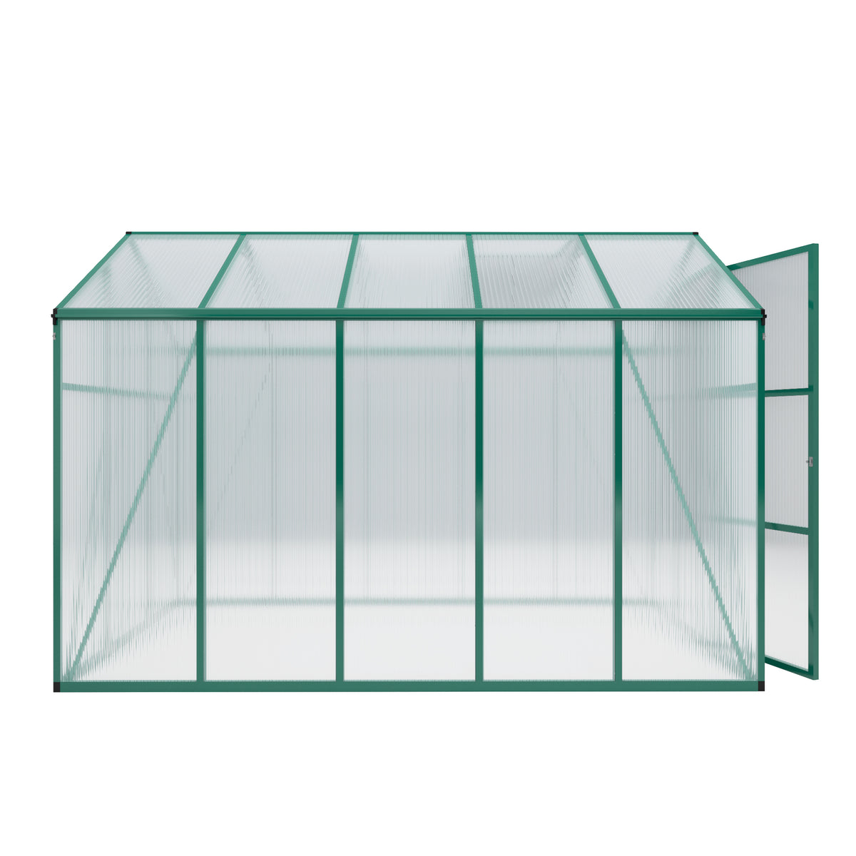 6ft x 10ft Heavy‑Duty Aluminum Walk‑In Greenhouse — Raised Base Polycarbonate Panels & Drainage System Green