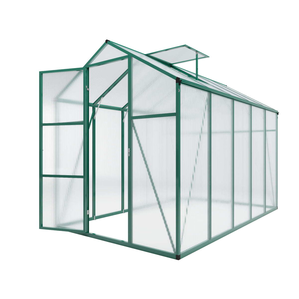 6ft x 10ft Heavy‑Duty Aluminum Walk‑In Greenhouse — Raised Base Polycarbonate Panels & Drainage System Green