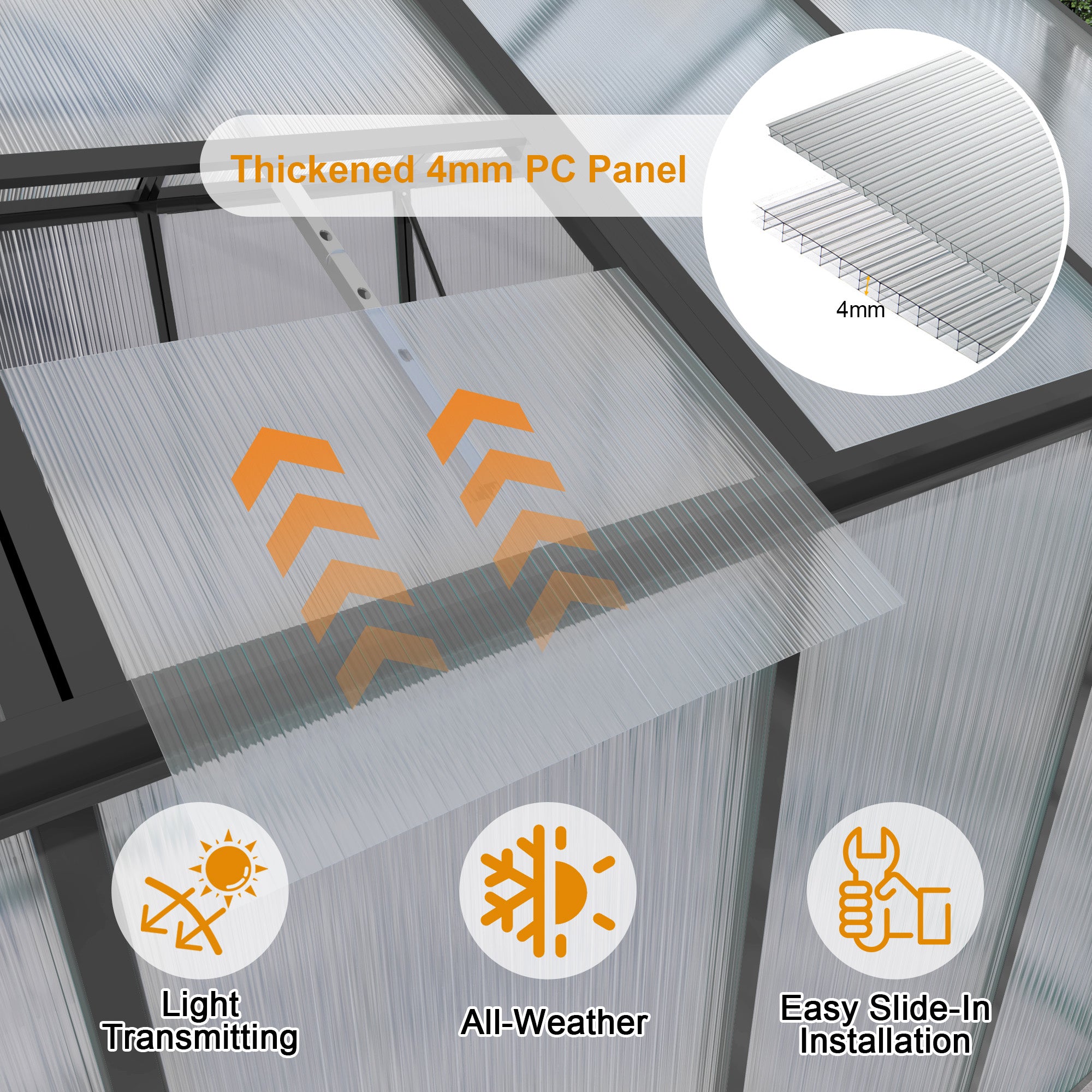 6ft x 14ft Walk‑In Polycarbonate Greenhouse — Sturdy Aluminum Frame Lockable Door Adjustable Vents & UV Protection Black