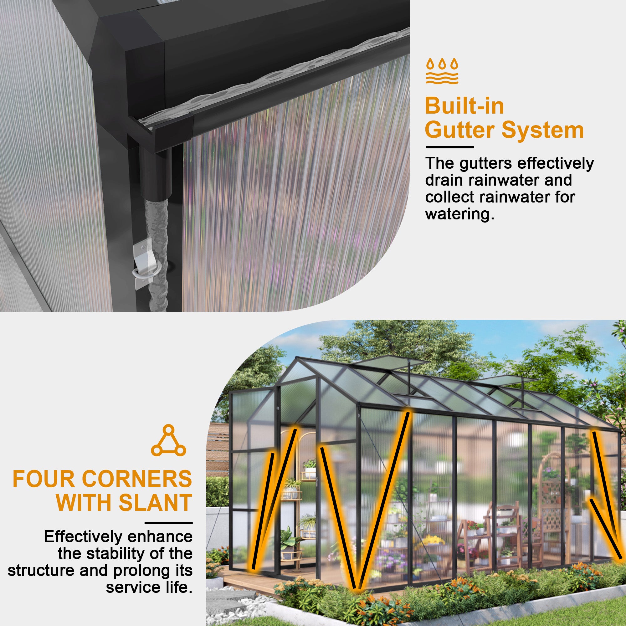 6ft x 14ft Walk‑In Polycarbonate Greenhouse — Sturdy Aluminum Frame Lockable Door Adjustable Vents & UV Protection Black