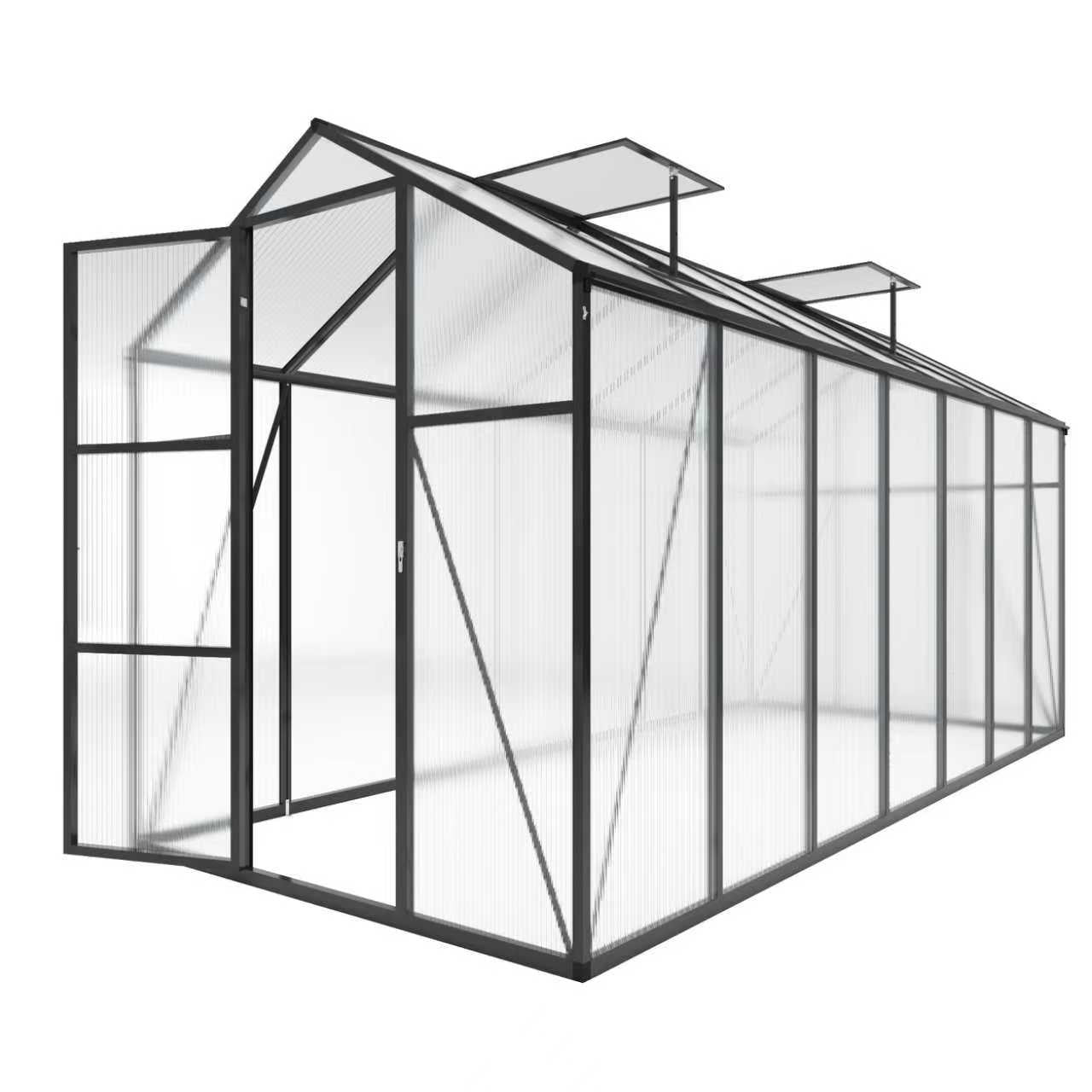 6ft x 14ft Walk‑In Polycarbonate Greenhouse — Sturdy Aluminum Frame Lockable Door Adjustable Vents & UV Protection Black