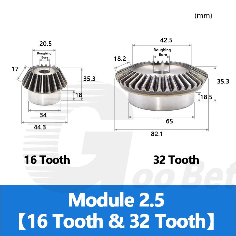 Bevel Gear Set Mod 1.5 2 2.5 3 Steel 1:2 Pairing 15/30 16/32 18/36 20/40 Tooth