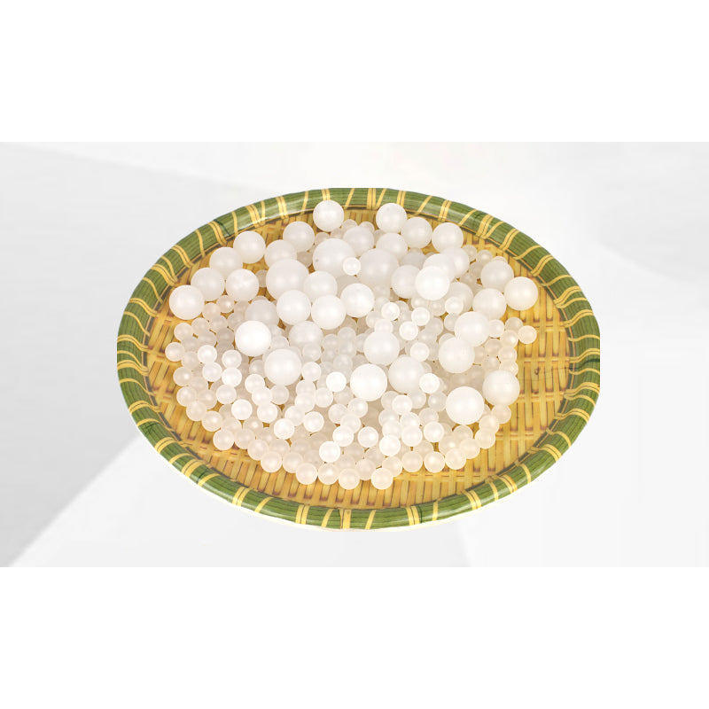 Close-up of polypropylene balls demonstrating translucent material properties