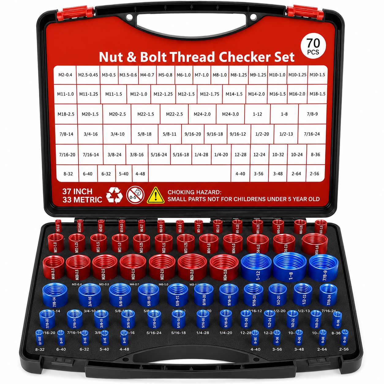 Nut and Bolt Thread Checker Standard and Metric, 44 Male/Female Bolt Size Finder Thread Gauge (23 Standard & 21 Metric), for Bolt and Nut Size Chart in Narrow Areas