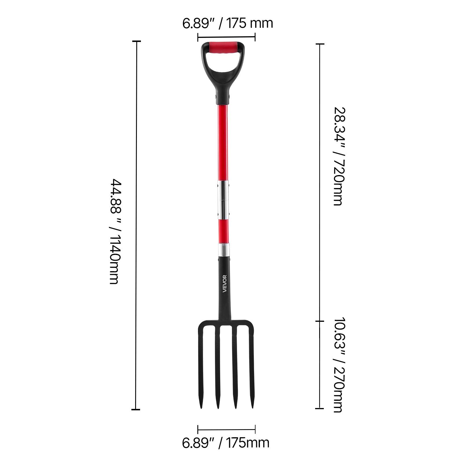 4 Tines Garden Fork Fiberglass Handle 45 in Digging Spading Pitchfork Heavy Duty