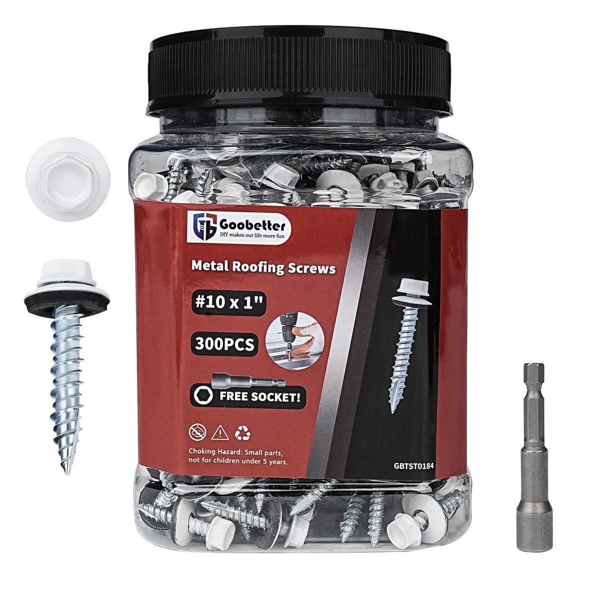 Metal Roofing Screws 10 × 1", 300 - PCS, Blue Painted Hex Head Sheet Metal Roof Screws, Rubber Washer, Sharp Point, Metal to Wood Siding Screws, Hex Socket Included - HomeDIYer