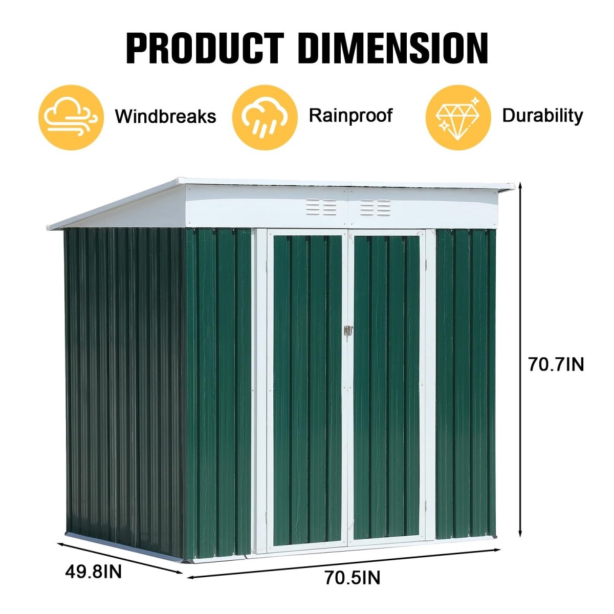 6x4FT Outdoor Storage Shed | Green & White Aluminum Tool Shed - HomeDIYer