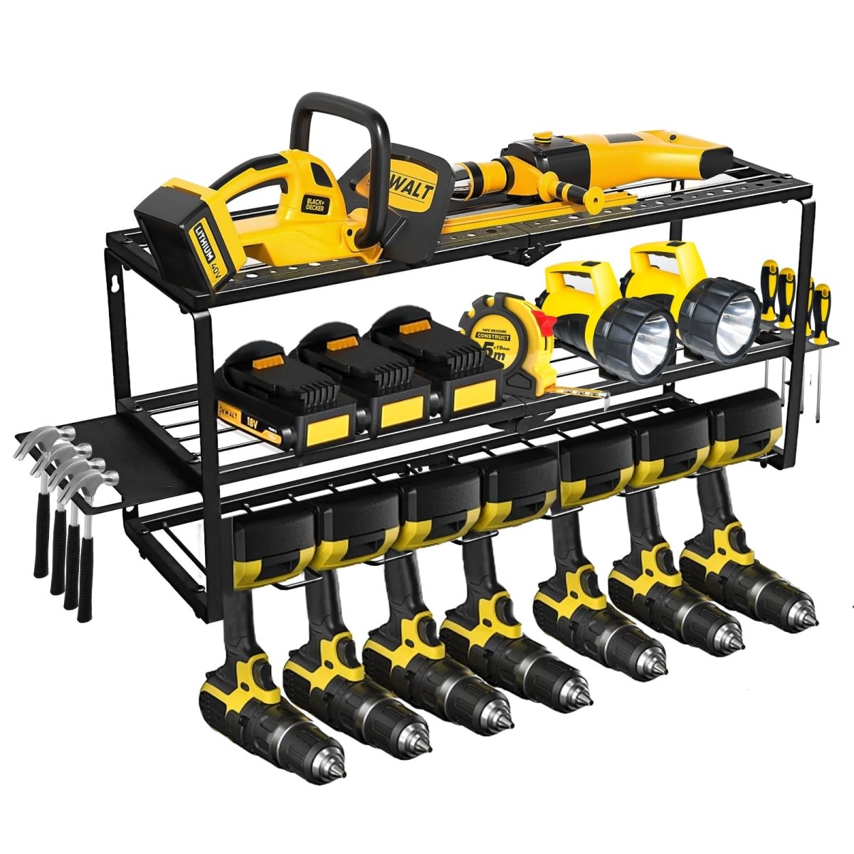 3 Layer Power Tool Organizer Wall Mount, Cordless Drill Hanger, Tool Rack, Battery Tools Holder, Drill Holder use for Garage, Workshop, Shed - 7 Slots - HomeDIYer