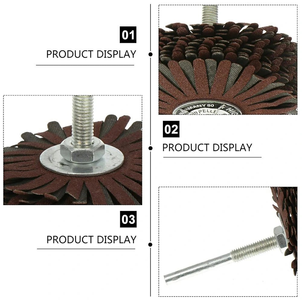 80*6mm shaft Mounted Sandpaper Wire Polishing Wheel Radial Abrasive Brush for Wood Irregular Surface Finish - HomeDIYer