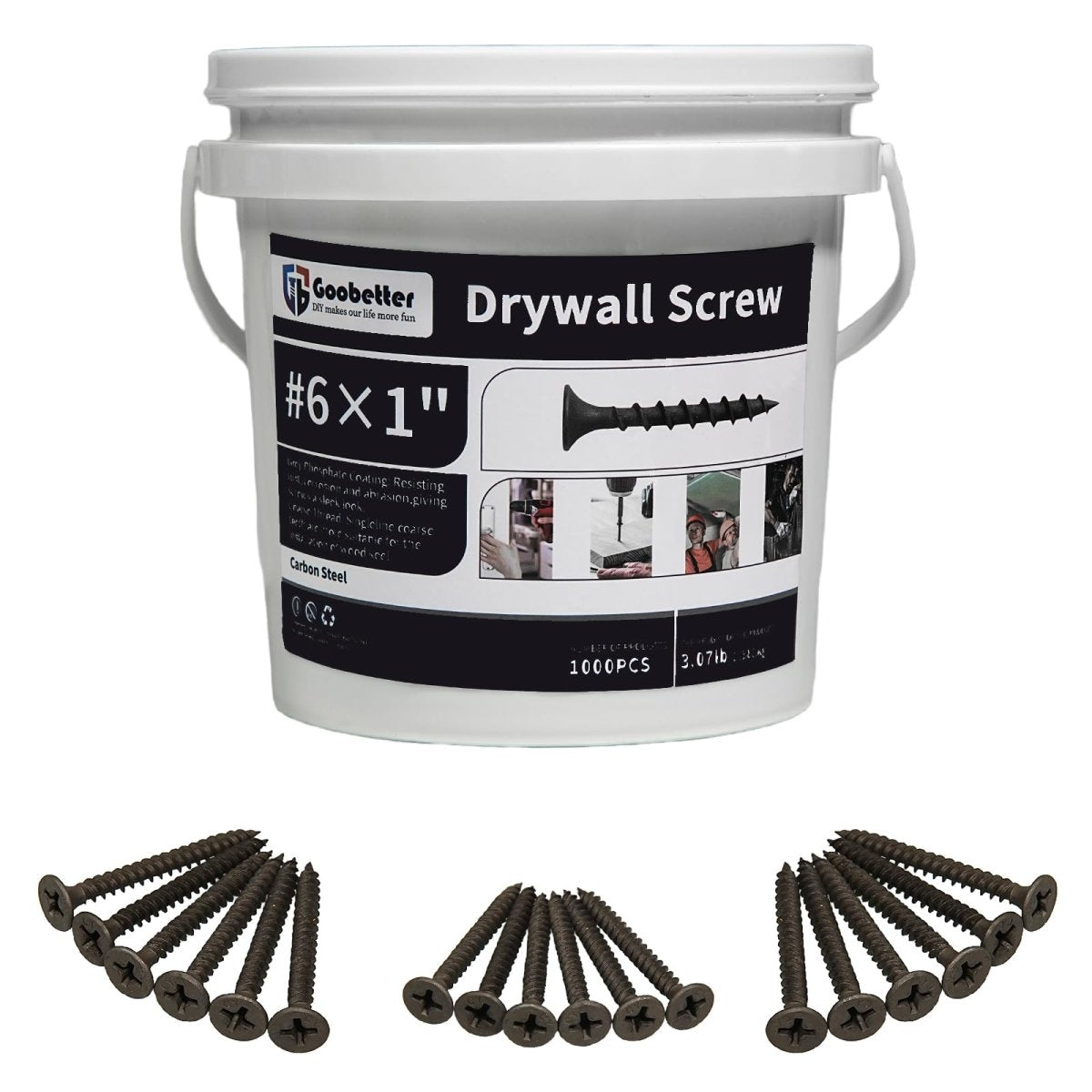 1000pcs High Hardness Drywall Screws, Black, Coarse Thread, Phillips Drive, Bugle Head, BlackScrews, USB for Wood and More - HomeDIYer