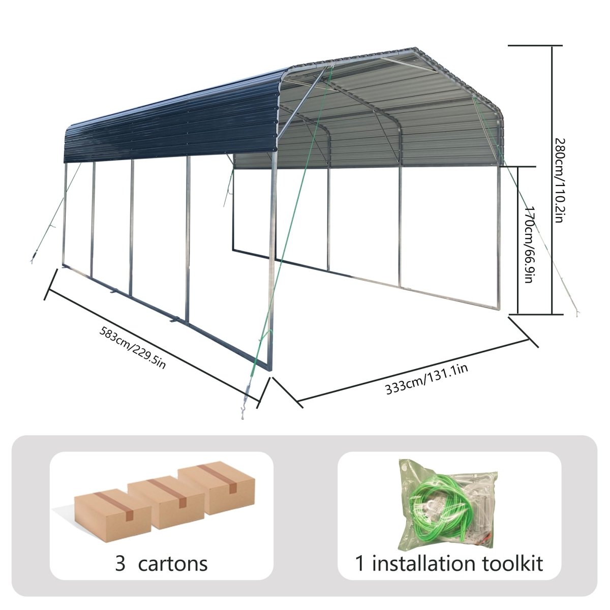 11x19FT Heavy Duty Metal Carport | Galvanized Outdoor Shelter for Cars, Boats & Parties - HomeDIYer