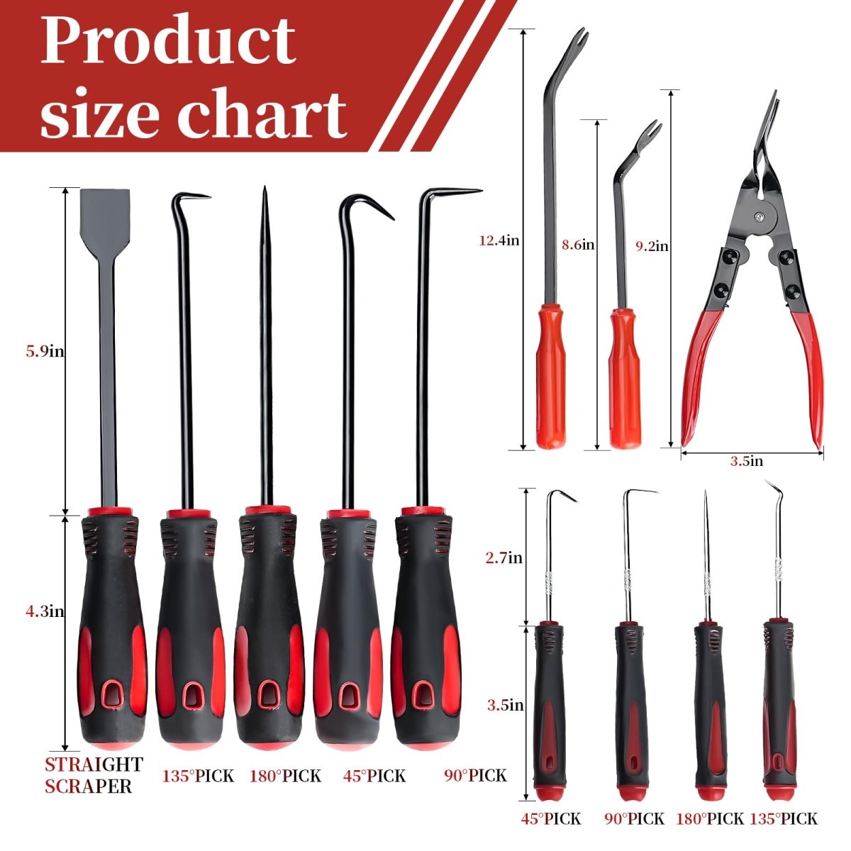 13 Pcs Mechanic Hook and Pick Tool Set with Scraper, Clip Pliers, Fastener Remover & Magnetic Telescoping Tool kit for Automotive Repair, car Trim Removal & Panel Removal - HomeDIYer