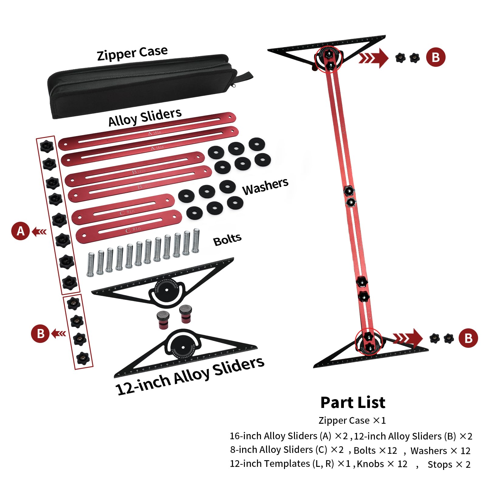 Stair Gauge & Layout Tool - Precision Stair Tread Jig for Measuring and Scribing | Multi-Purpose Carpentry Jig for Stairs, Bookshelves, Floating Shelves and Various DIY Projects (Red-Gray)