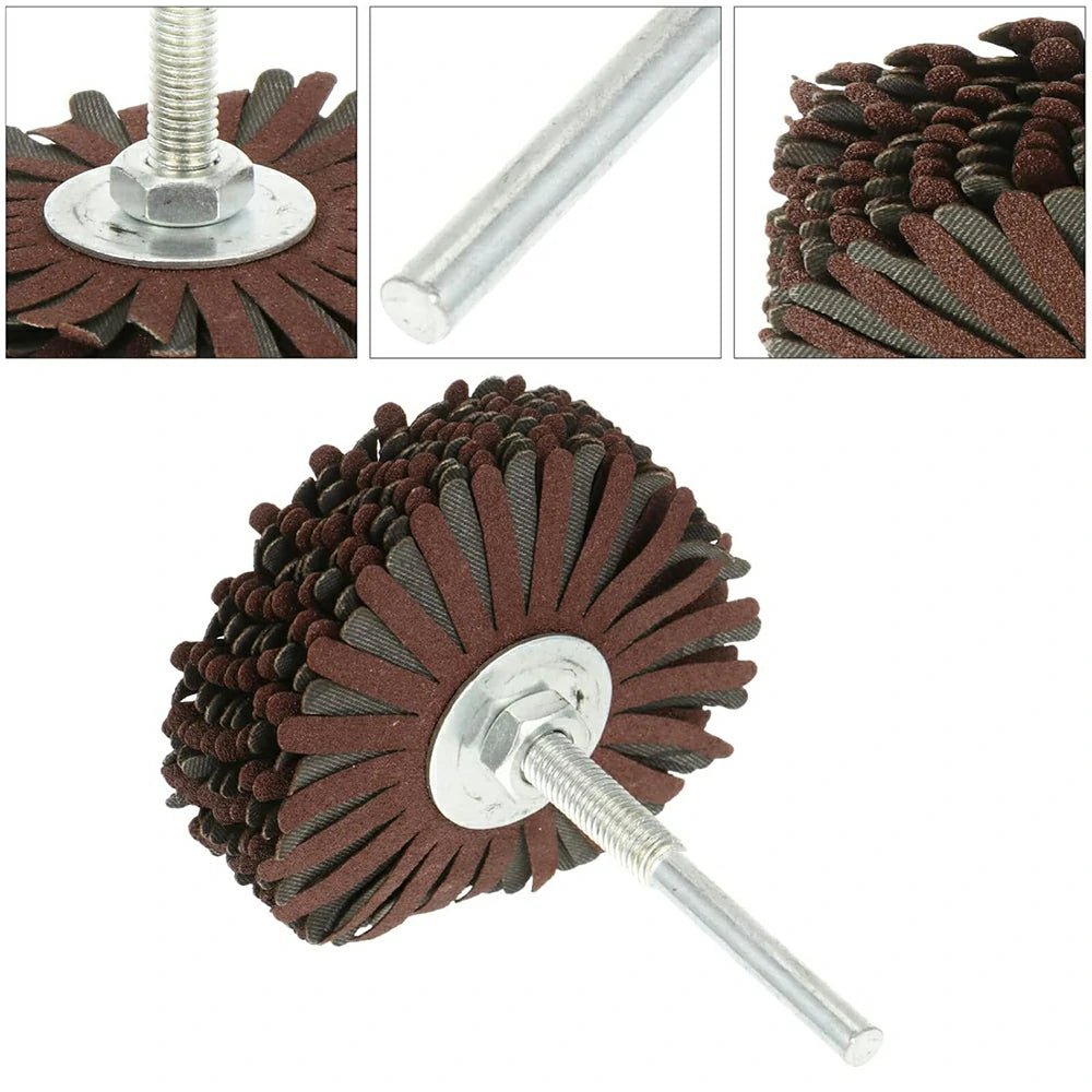 80*6mm shaft Mounted Sandpaper Wire Polishing Wheel Radial Abrasive Brush for Wood Irregular Surface Finish - HomeDIYer