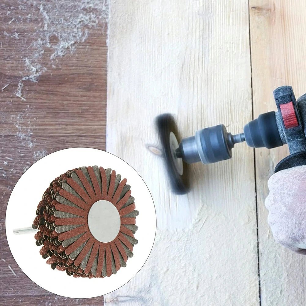80*6mm shaft Mounted Sandpaper Wire Polishing Wheel Radial Abrasive Brush for Wood Irregular Surface Finish - HomeDIYer