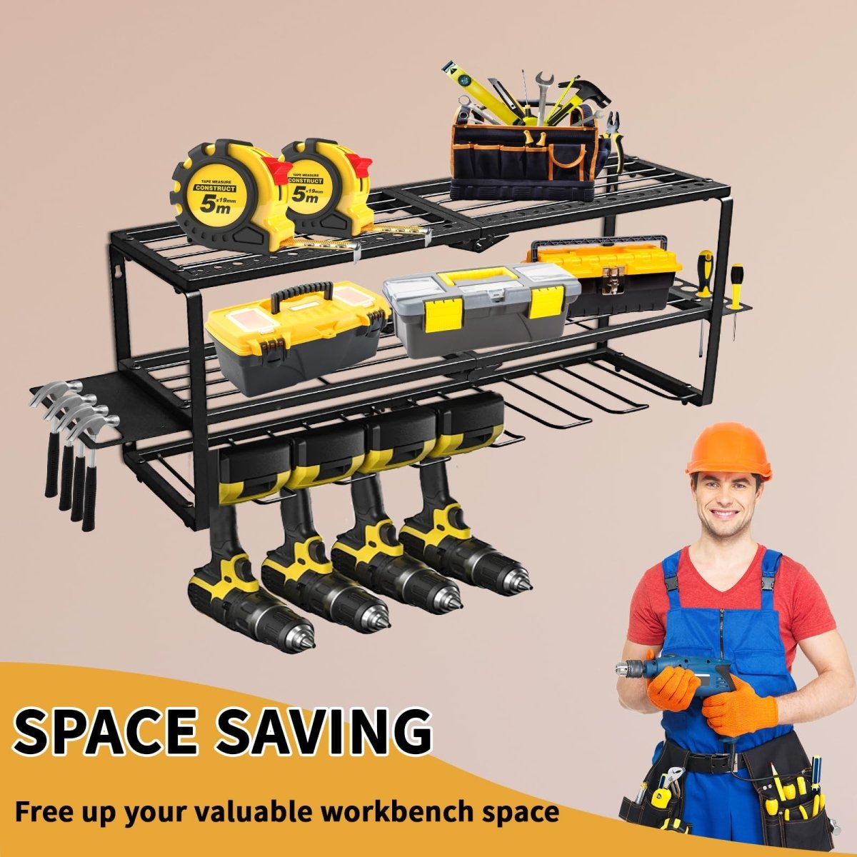 3 Layer Power Tool Organizer Wall Mount, Cordless Drill Hanger, Tool Rack, Battery Tools Holder, Drill Holder use for Garage, Workshop, Shed - 7 Slots - HomeDIYer