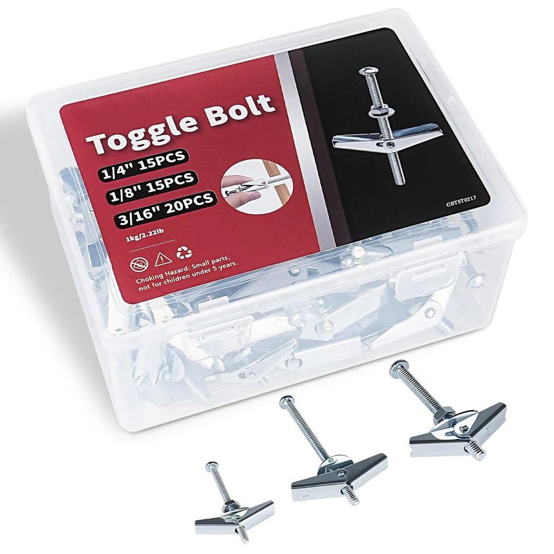 Heavy Duty Toggle Bolts and Wing Nut Kit 50 Sets - 1/8'', 3/16'', 1/4'' Drywall Anchors & Screws Assortment with Nuts & Washers for Wall Mounting & Hanging - HomeDIYer
