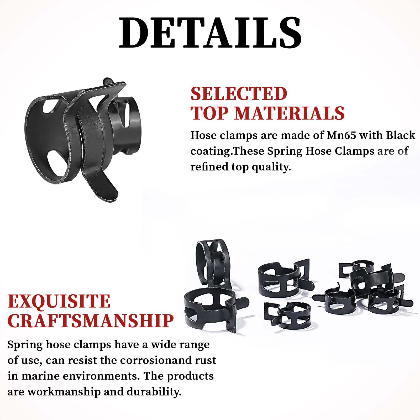 100Pcs 10-21mm Spring Hose Clamps Fuel Line Hose Clamp with Hose Clamp Pliers, 5 Sizes Low Pressure Air Clamp, Water Pipe Air Tube Silicone Vacuum Hose Clamp Fastener