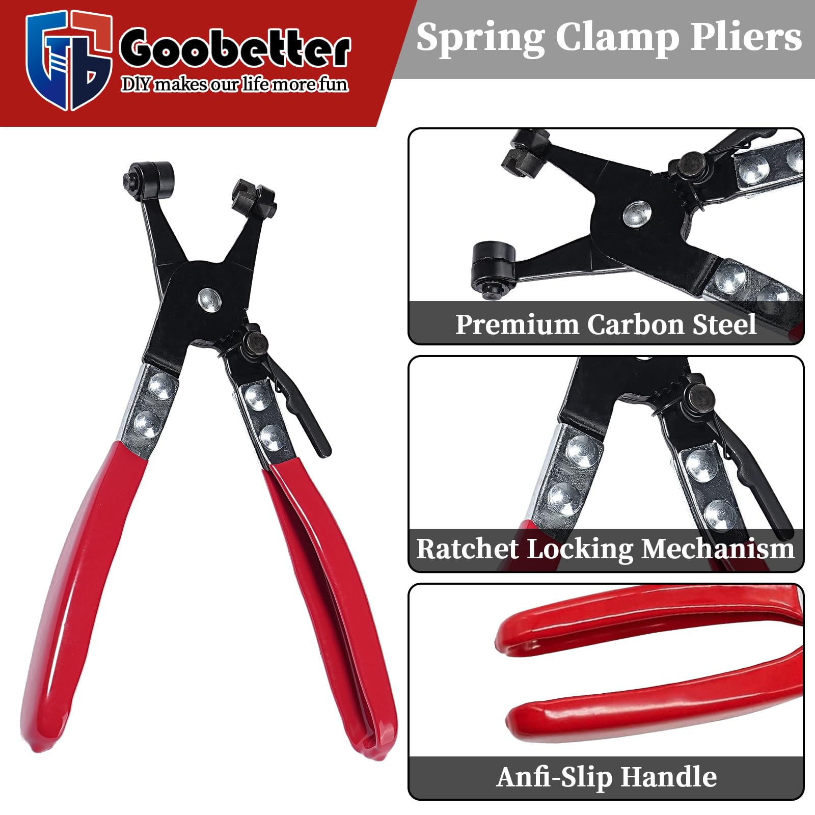 100Pcs 10-21mm Spring Hose Clamps Fuel Line Hose Clamp with Hose Clamp Pliers, 5 Sizes Low Pressure Air Clamp, Water Pipe Air Tube Silicone Vacuum Hose Clamp Fastener