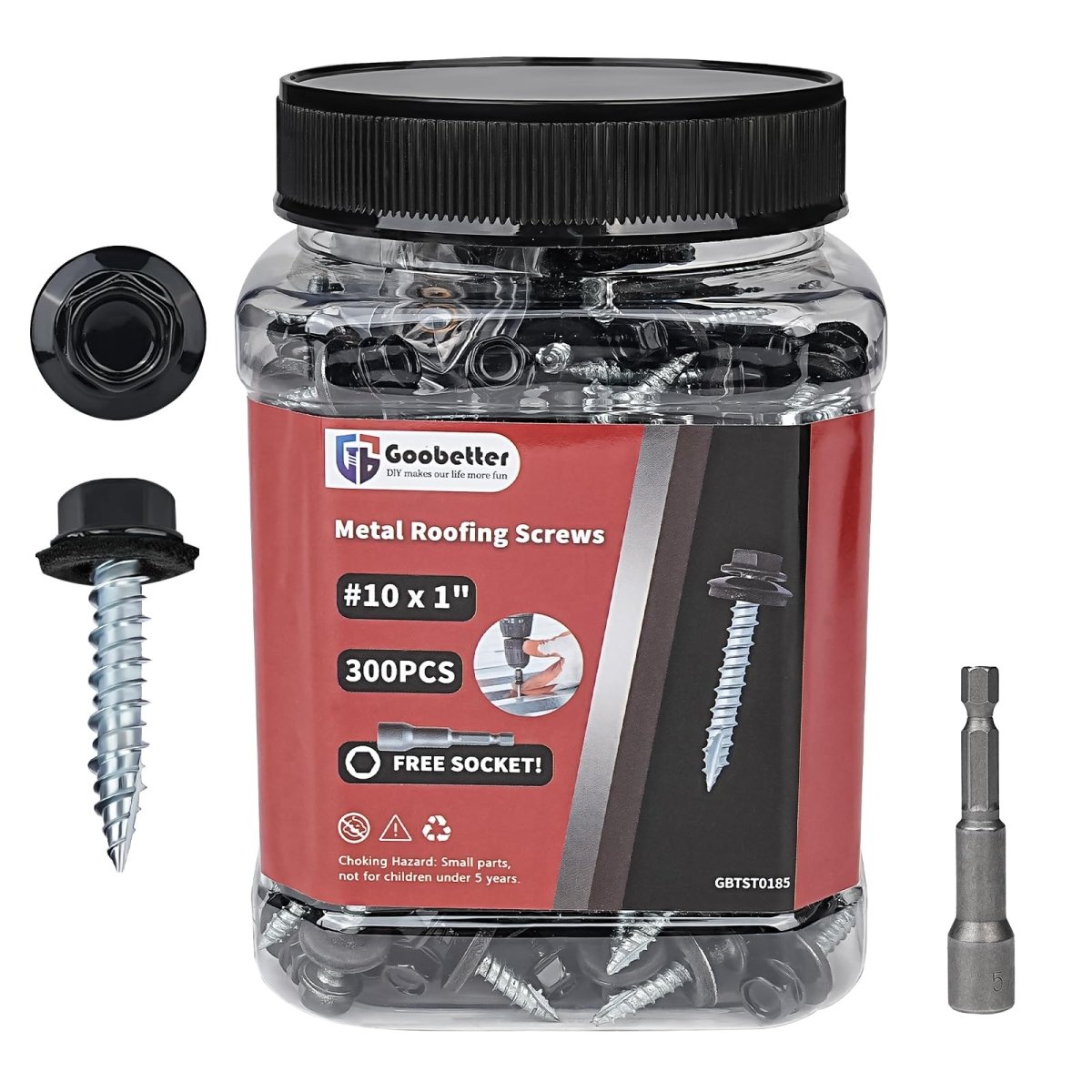 Metal Roofing Screws 10 × 1", 300 - PCS, Blue Painted Hex Head Sheet Metal Roof Screws, Rubber Washer, Sharp Point, Metal to Wood Siding Screws, Hex Socket Included - HomeDIYer