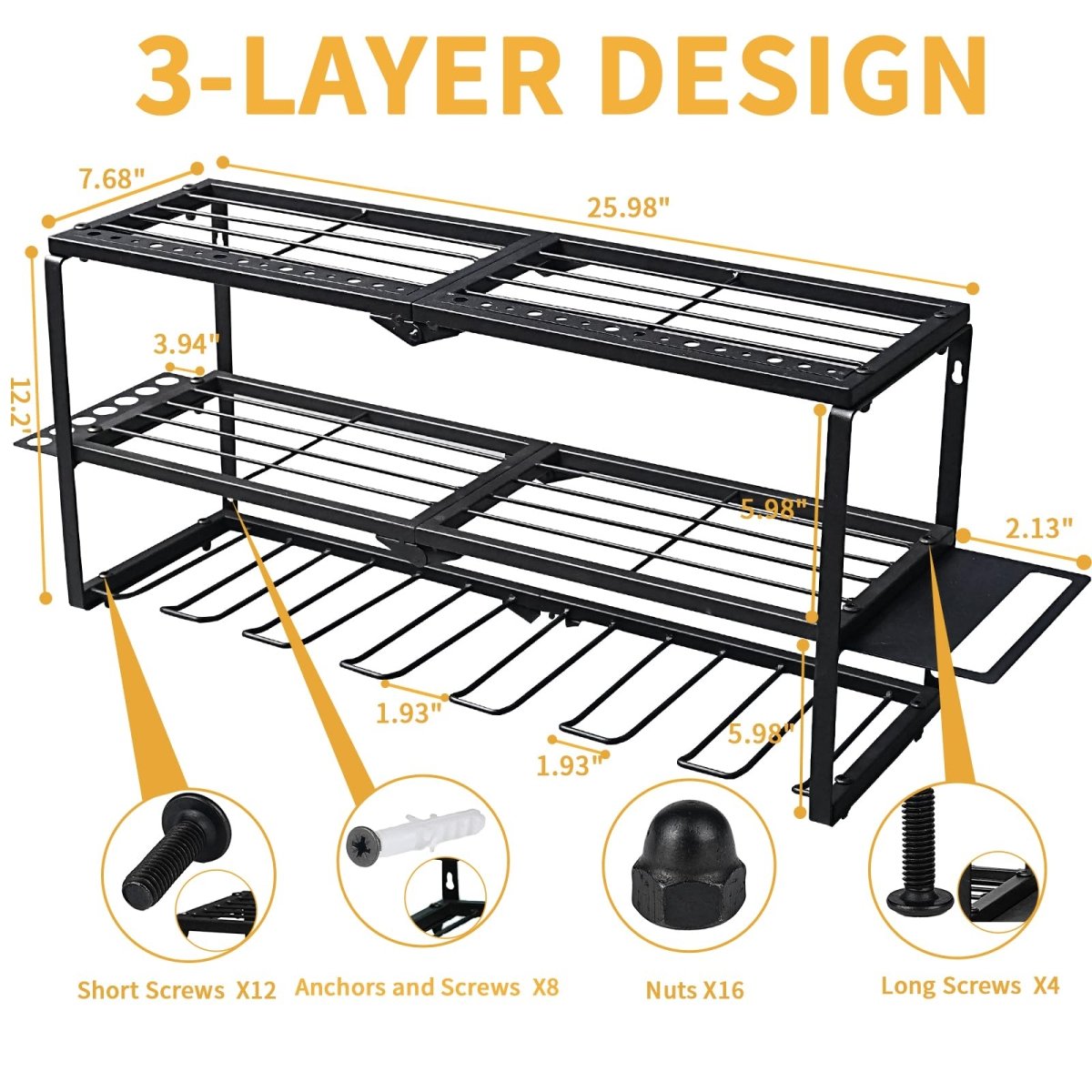 3 Layer Power Tool Organizer Wall Mount, Cordless Drill Hanger, Tool Rack, Battery Tools Holder, Drill Holder use for Garage, Workshop, Shed - 7 Slots - HomeDIYer