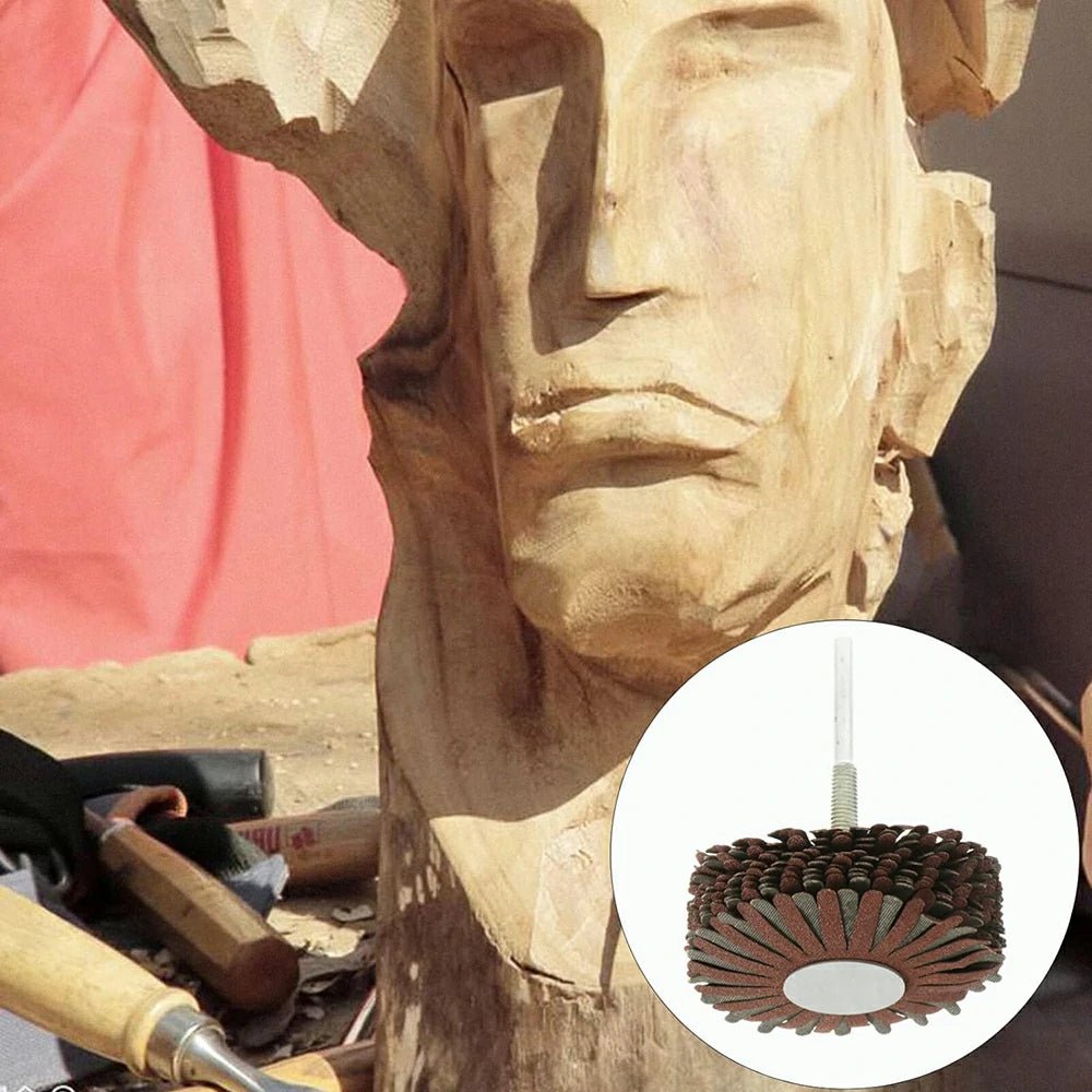 80*6mm shaft Mounted Sandpaper Wire Polishing Wheel Radial Abrasive Brush for Wood Irregular Surface Finish - HomeDIYer