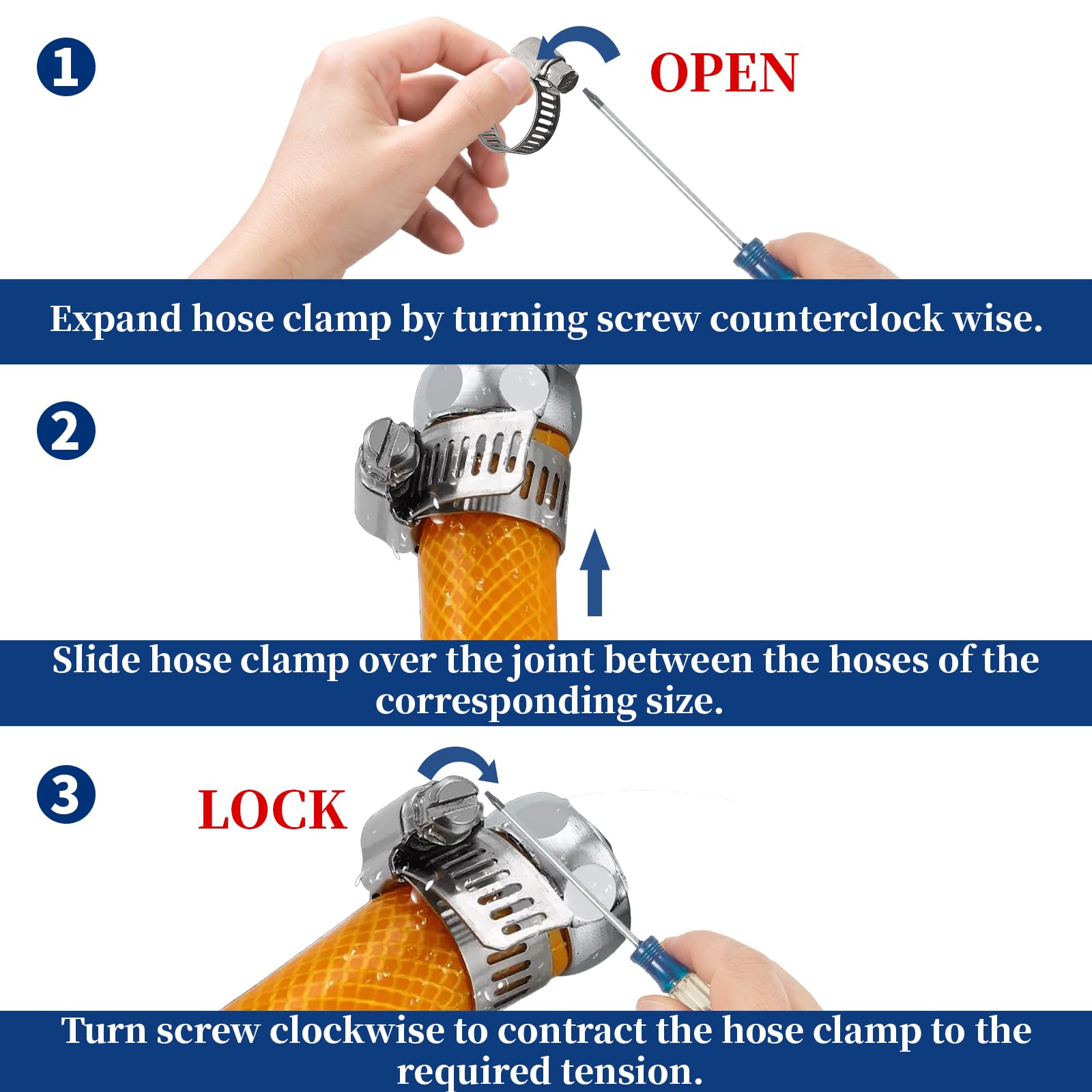 25PCS Stainless Steel Hose Clamps (1/4-2 Inch, 6-51mm) - Heavy Duty Worm Drive Clamps for Plumbing, Automotive, Radiator, HVAC, Dishwasher, Washing Machine Repair