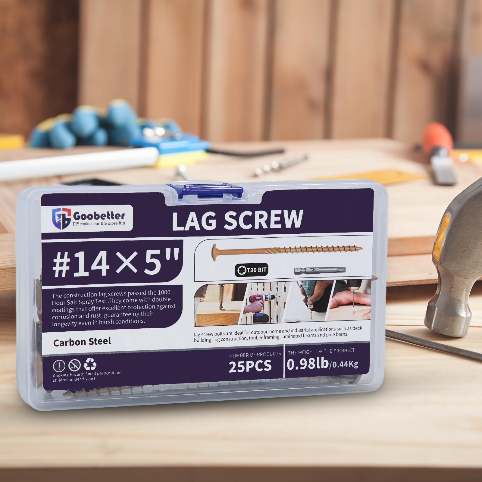 Lag Screws 5 Inch, 25PCS Heavy Duty Construction Screw, Structural Wood Screw #14 x 5, Rust Resistant, Washer Head, Yellow Coated Exterior Wood/Lag Screws, Star Drive with Bit