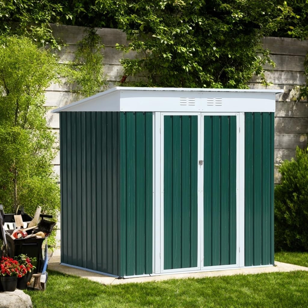 6x4FT Outdoor Storage Shed | Green & White Aluminum Tool Shed - HomeDIYer