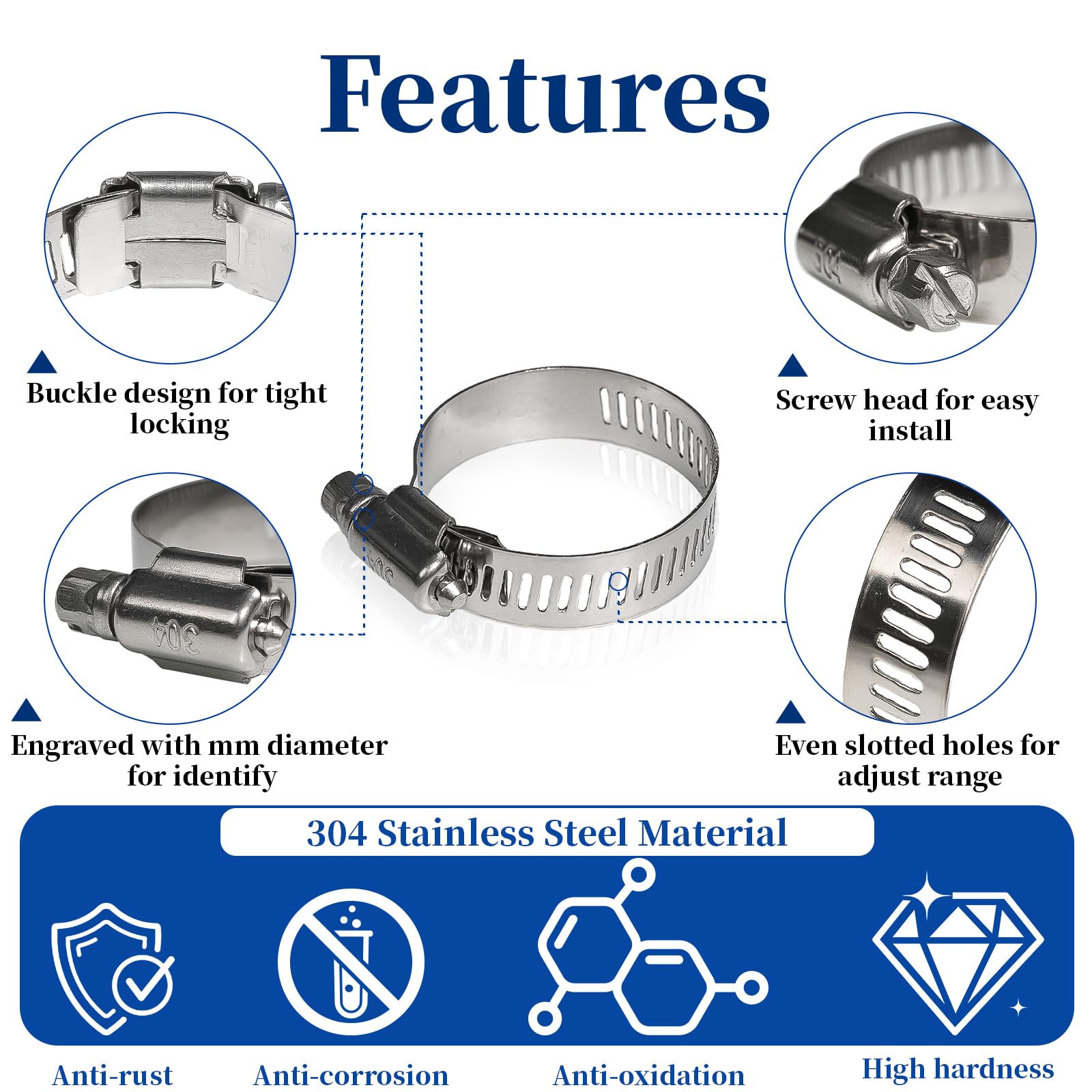 25PCS Stainless Steel Hose Clamps (1/4-2 Inch, 6-51mm) - Heavy Duty Worm Drive Clamps for Plumbing, Automotive, Radiator, HVAC, Dishwasher, Washing Machine Repair