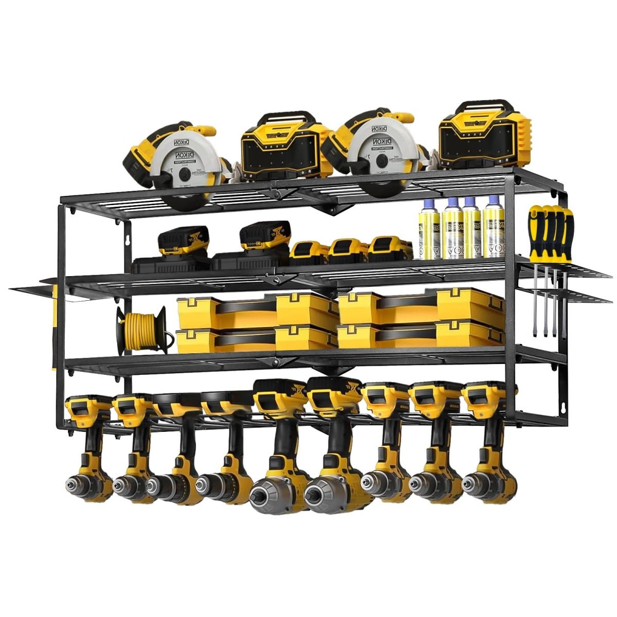 4 Layer Power Tool Organizer Wall Mount, Cordless Drill Storage, Tool shelf, Screwdriver Organizer use for Workshop, Shed - 9 Slots - HomeDIYer