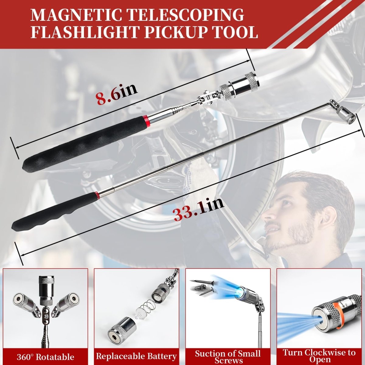 13 Pcs Mechanic Hook and Pick Tool Set with Scraper, Clip Pliers, Fastener Remover & Magnetic Telescoping Tool kit for Automotive Repair, car Trim Removal & Panel Removal - HomeDIYer