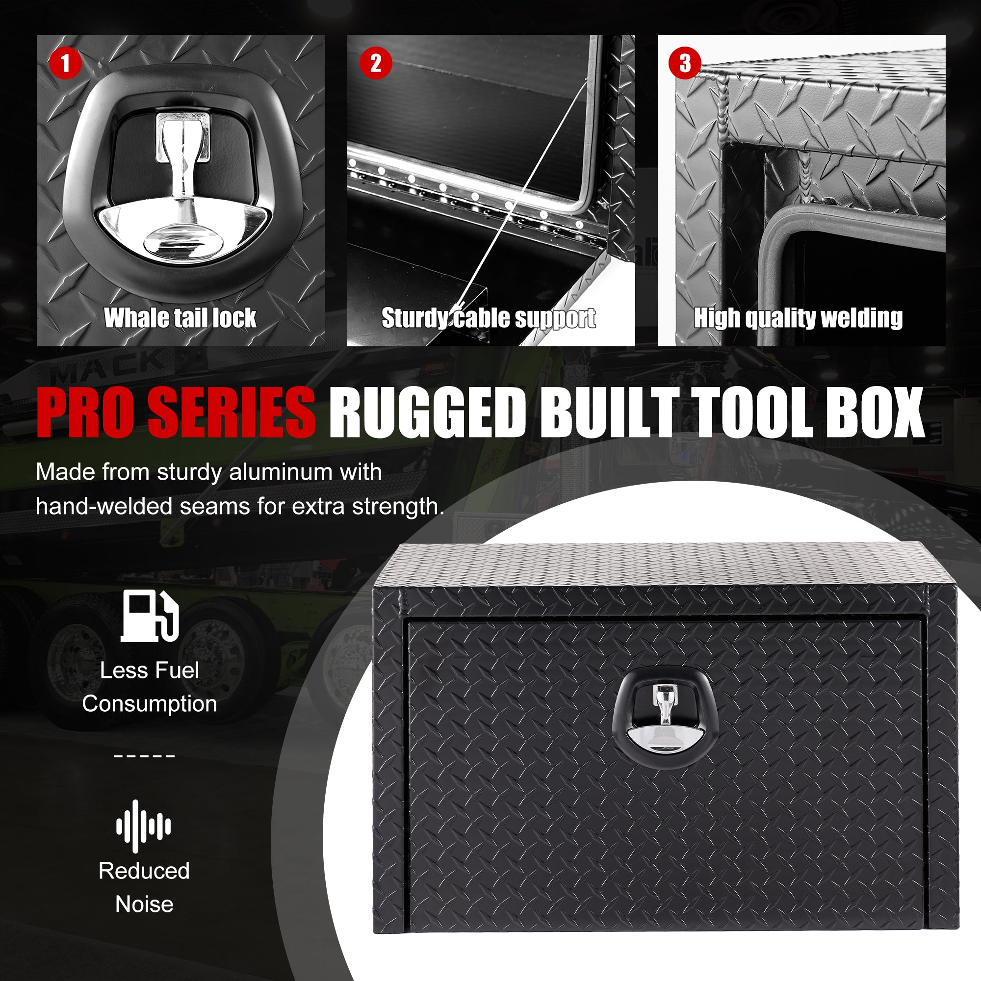 30" Aluminum Underbody Truck Tool Box — Matte Black Diamond Plate, Waterproof & Lockable