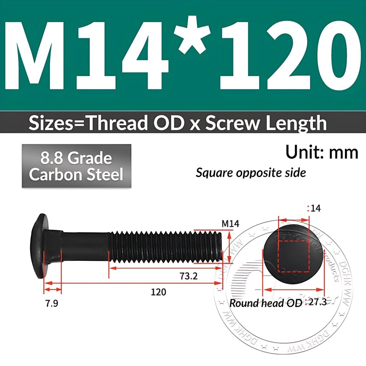 Black 8.8 Grade Steel Carriage Bolts | Cup Square Dome Head | M6–M24 - HomeDIYer