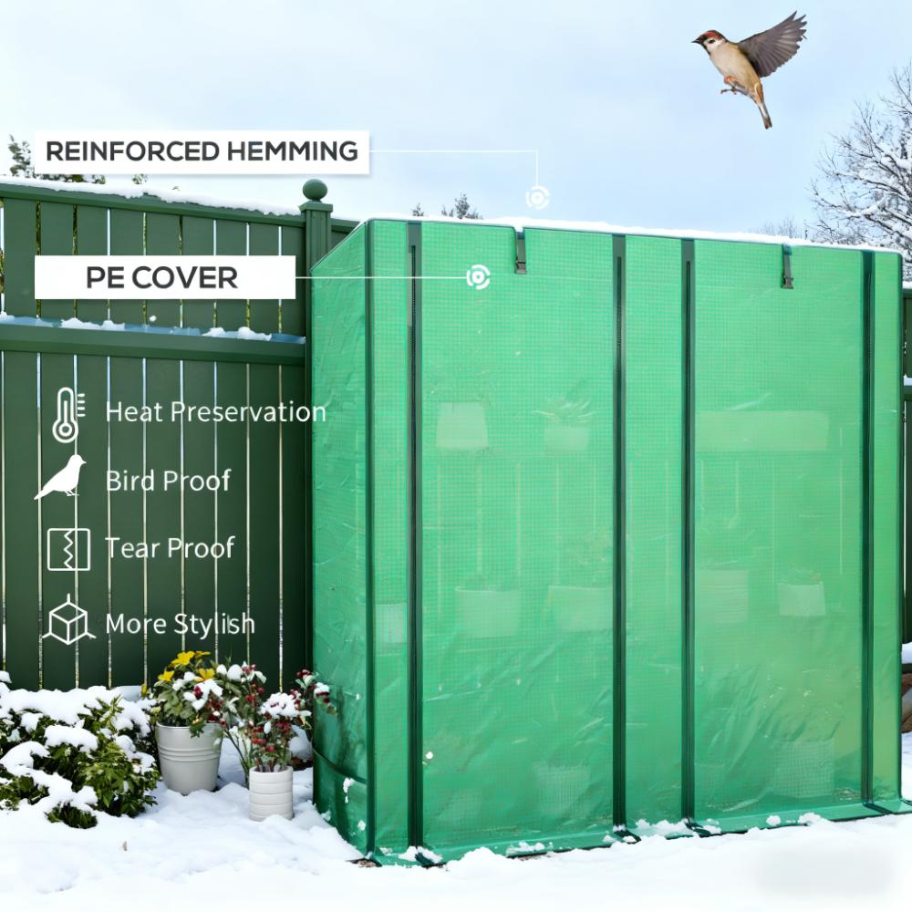 Lean‑to Portable Greenhouse with Three Shelves & Two Roll‑Up Doors — Steel Frame PE Cover Green