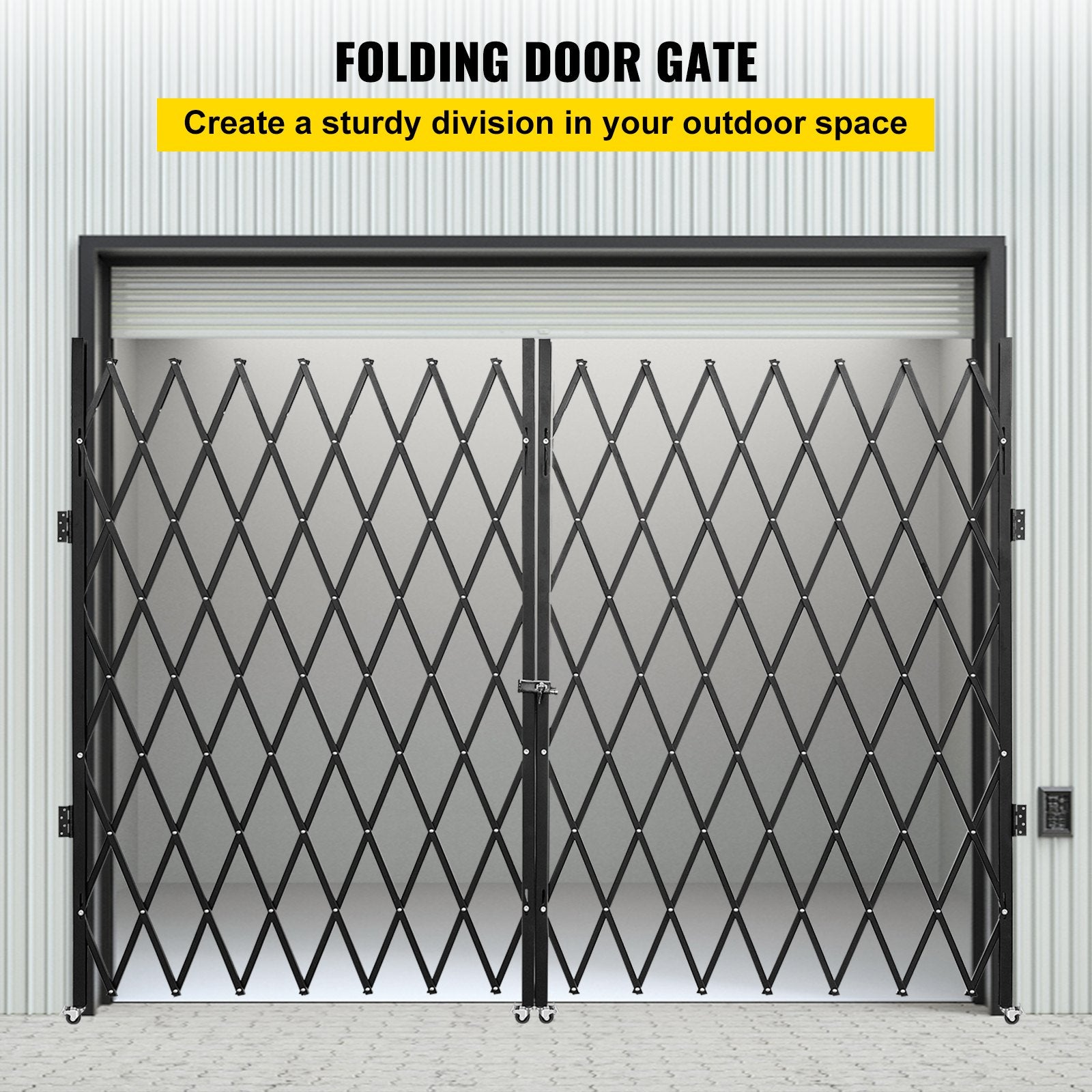 Double Folding Security Gate 7.1'H x 12.5'W – Heavy-Duty Steel Accordion Scissor Gate with Keys