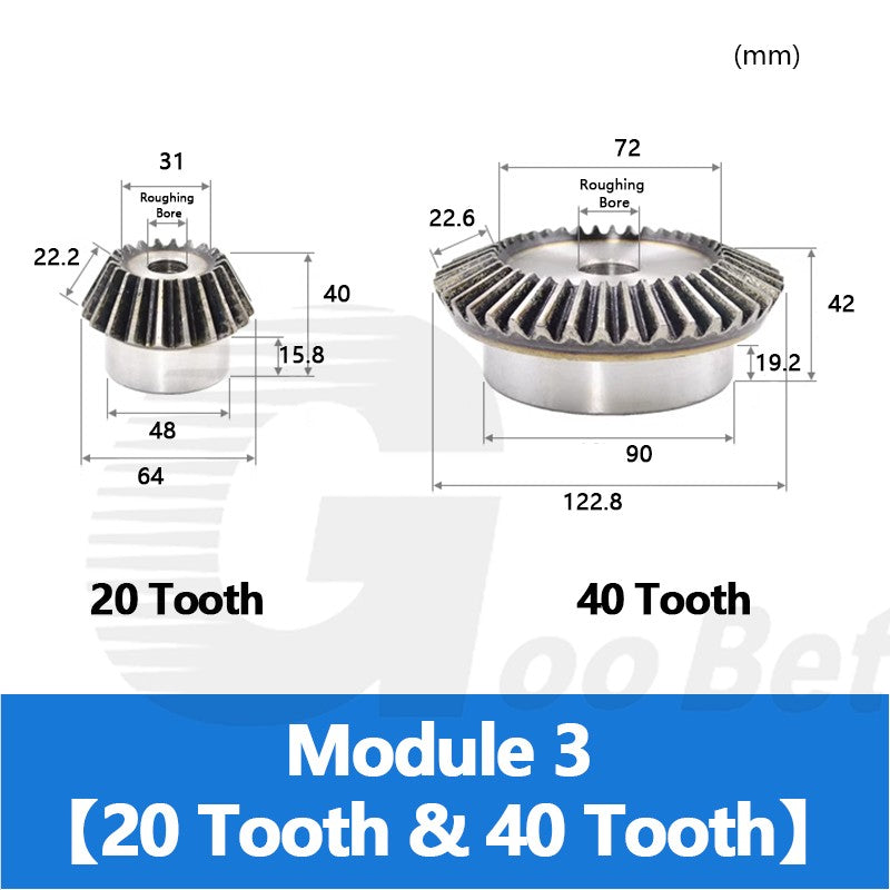 Bevel Gear Set Mod 1.5 2 2.5 3 Steel 1:2 Pairing 15/30 16/32 18/36 20/40 Tooth