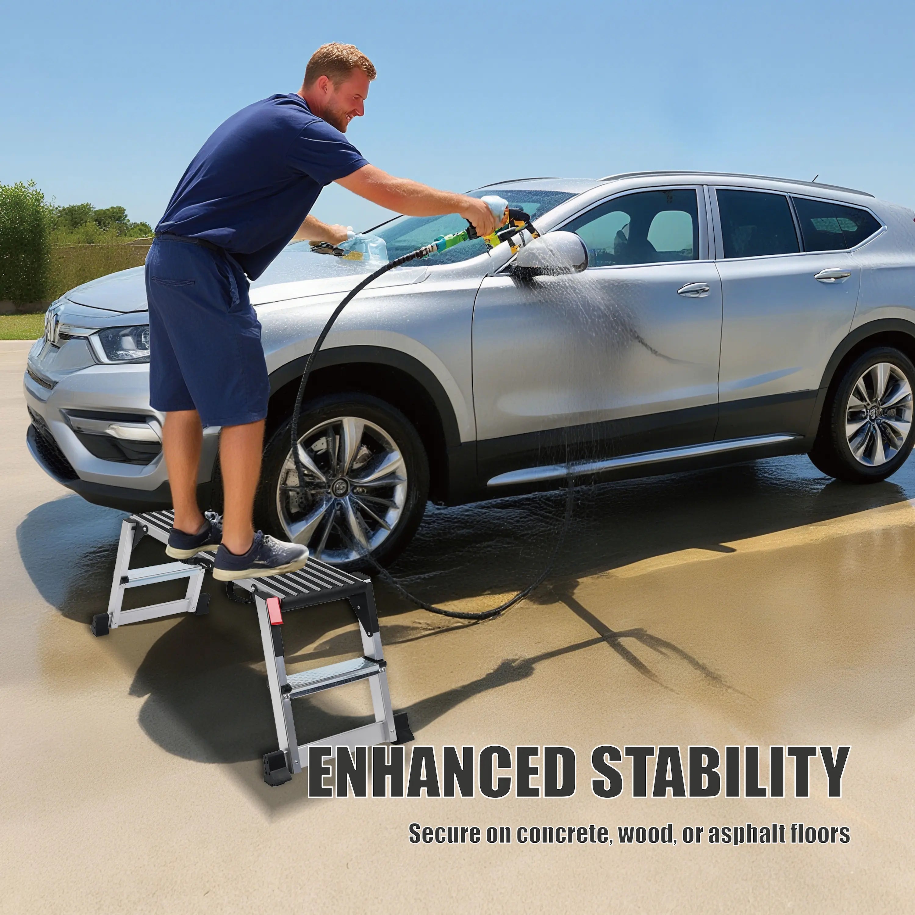 Folding Aluminum Work Platform — 660 lb Heavy‑Duty Capacity, Non‑Slip Surface, Antique Natural, Ideal for Painting & Washing