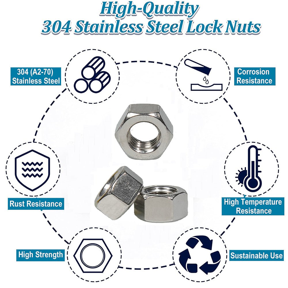 2 4 6 8 10 12 1/4 3/8 5/16 350Pcs 304 Stainless Steel Hex Nuts Assortment Set - HomeDIYer