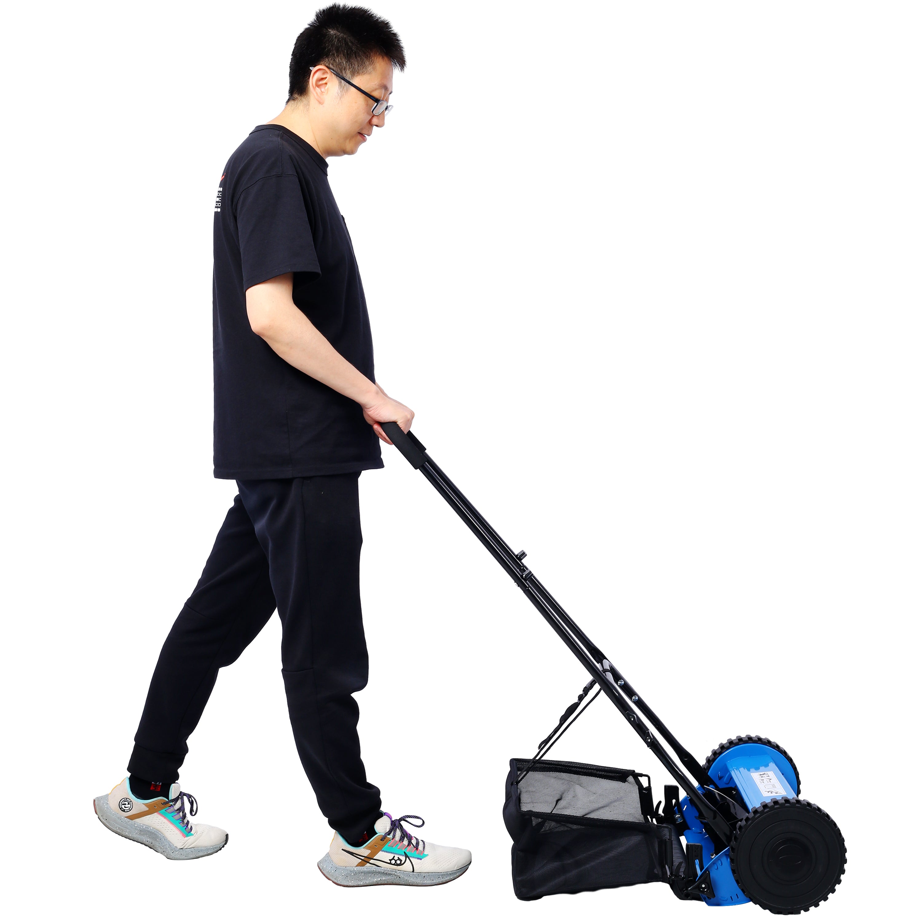16-Inch 5-Blade Push Reel Lawn Mower with Grass Catcher, BLUE COLOR