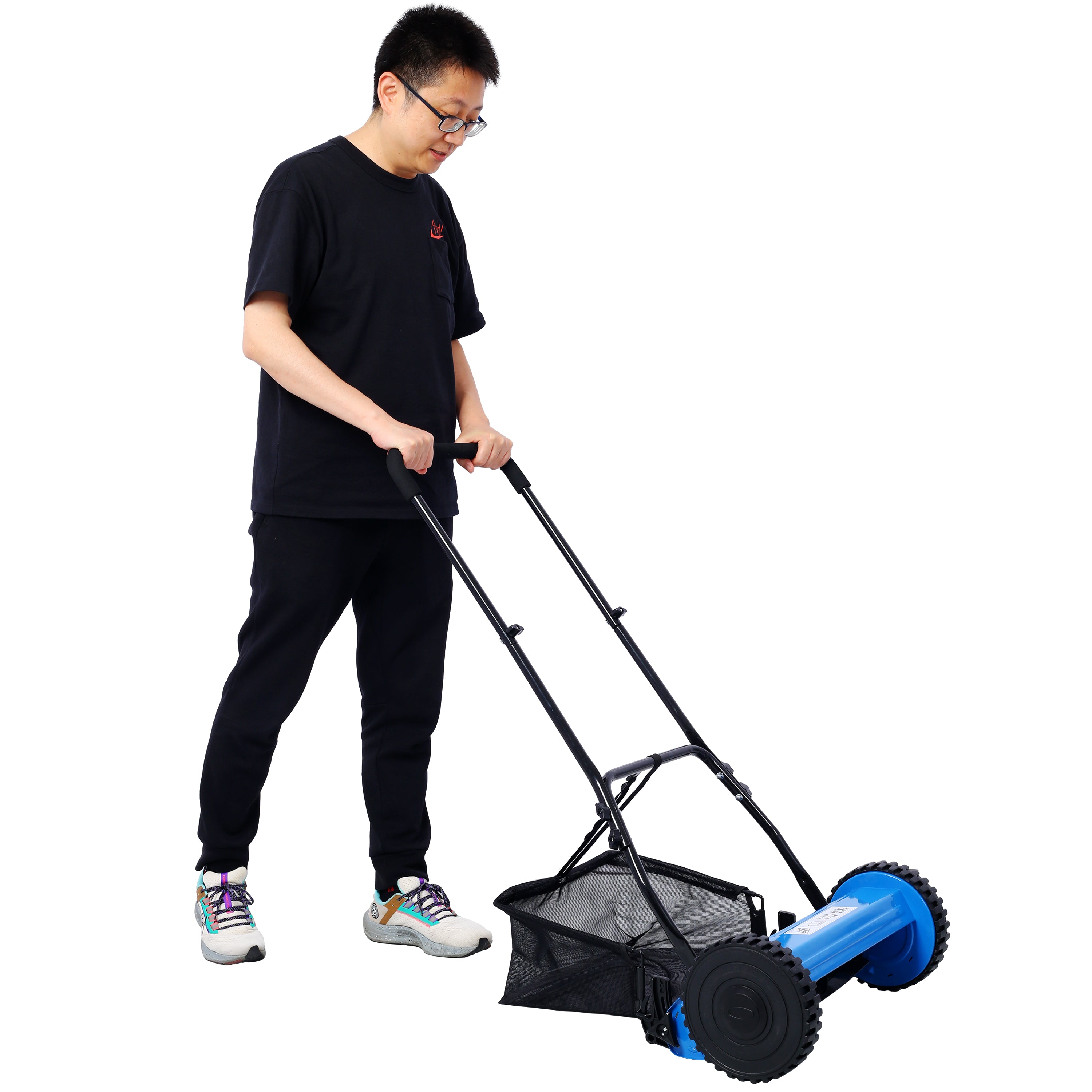 16-Inch 5-Blade Push Reel Lawn Mower with Grass Catcher, GREEN COLOR
