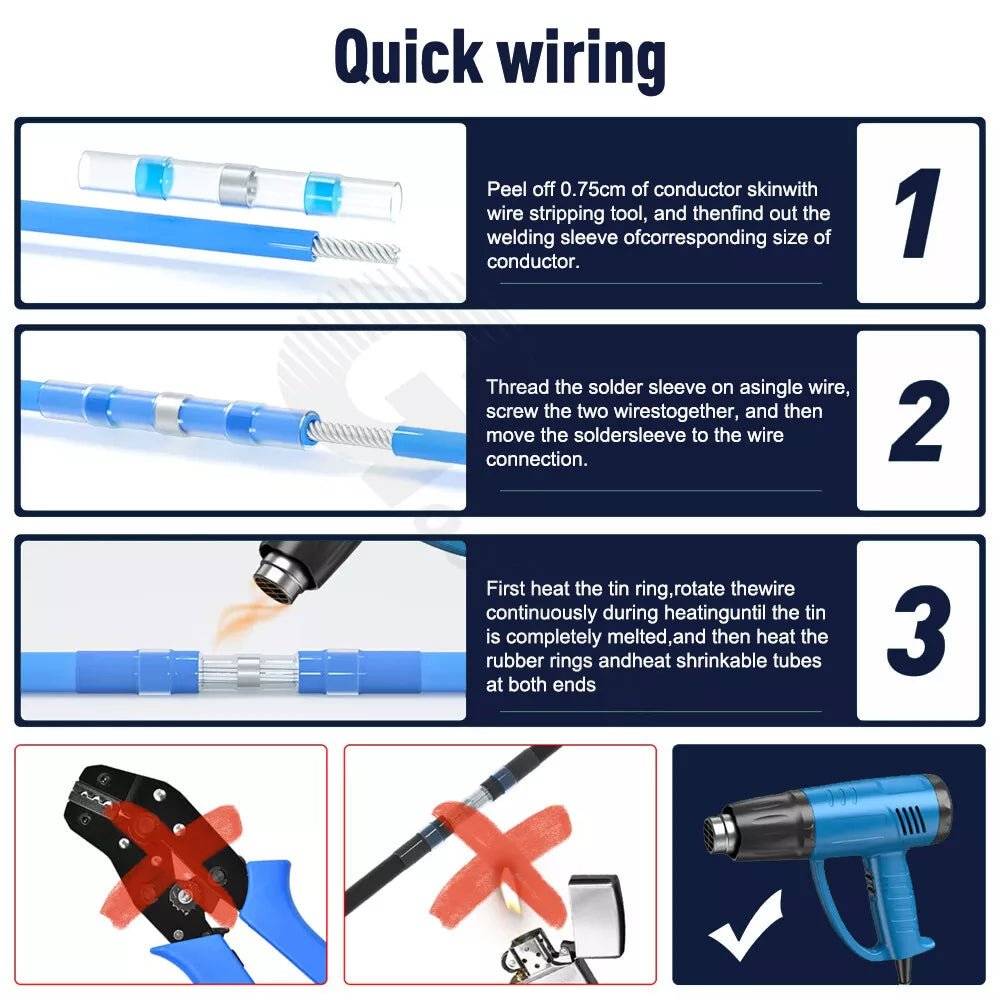100Pcs Waterproof Heat Shrink Butt Terminals Solder Seal Sleeve Wire Connectors - HomeDIYer